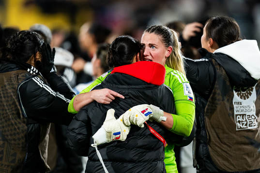 goalkeeper Olivia McDaniel of Philippines celebrates with