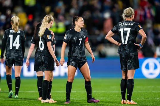 Jacqui Hand, Ali Riley and Hannah Wilkinson of New Zealand