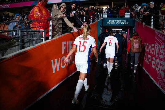 Amalie Eikeland and Maren Mjelde of Norway at half-time