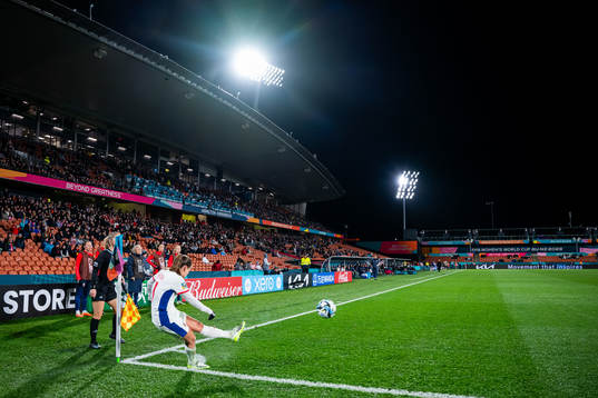 Guro Reiten of Norway takes a corner kick