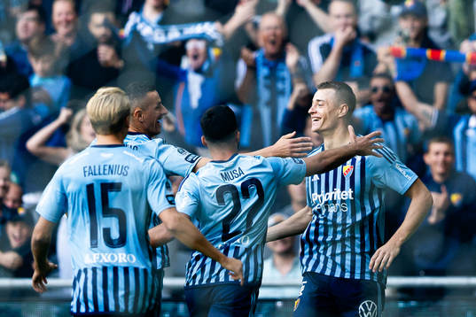 Jesper Löfgren of Djurgården celebrates with team