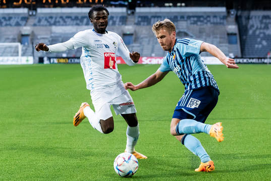Teddy Okou of Luzern and Rasmus Schuller of Djurgården