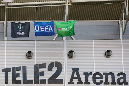 The UEFA flag in Tele2 Arena