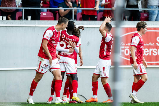 Jacob Trenskow of Kalmar celebrates with team