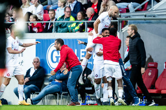 Luka Juricic and Juan Bravo of Pyunik celebrates with team