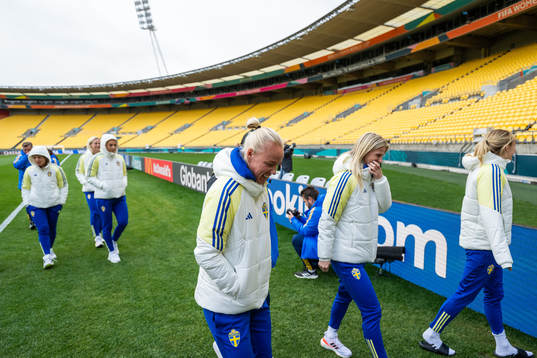 Caroline Seger and Sofia Jakobsson of the Swedish women’s