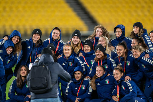 Players of the Italian women's national football team at a