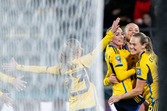 Elin Rubensson, Kosovare Asllani and Magdalena Eriksson of