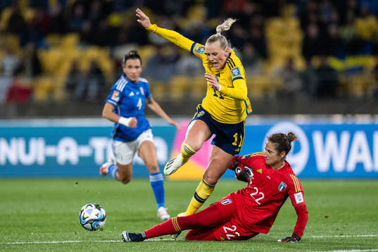 Stina Blackstenius of Sweden and goalkeeper Francesca
