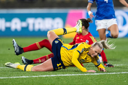 Stina Blackstenius of Sweden and goalkeeper Francesca