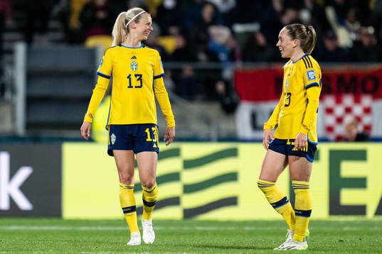 Amanda Ilestedt and Elin Rubensson of Sweden celebrate