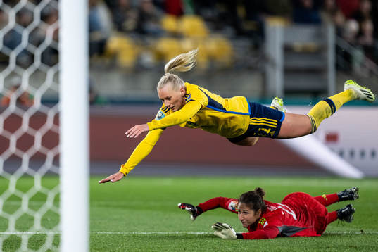 Stina Blackstenius of Sweden and goalkeeper Francesca
