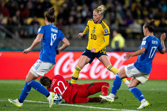 Sofia Jakobsson of Sweden and goalkeeper Francesca Durante