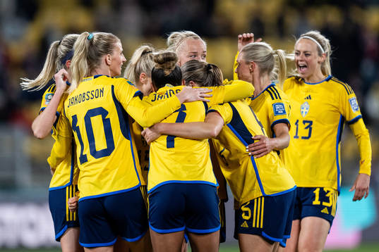 Players of Sweden celebrate