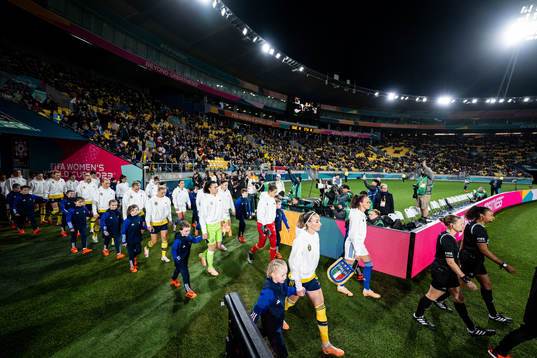 Players of Sweden enters the pitch