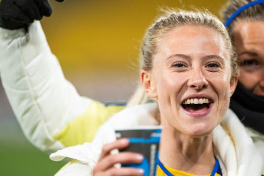 Rebecka Blomqvist of Sweden celebrates
