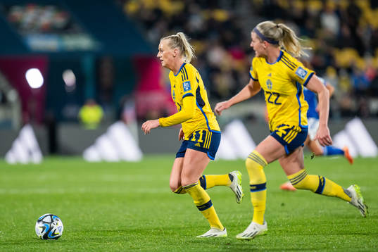 Stina Blackstenius and Olivia Schough of Sweden