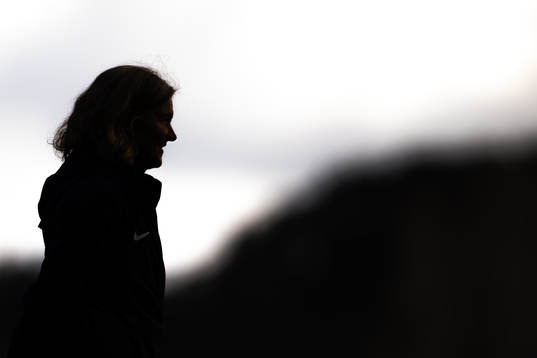 The silhouette of Hege Riise, head coach of the Norwegian