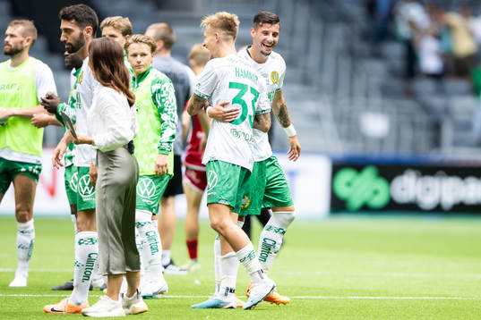 Hammarbys Fredrik Hammar och Viktor Djukanovic jublar
