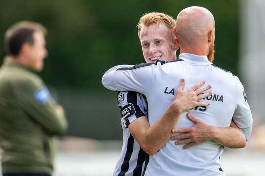 Landskronas David Edvardsson och tränare Max Mölder
