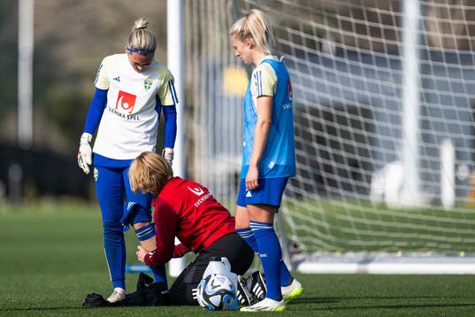 Goalkeeper Jennifer Falk receives treatment from physio