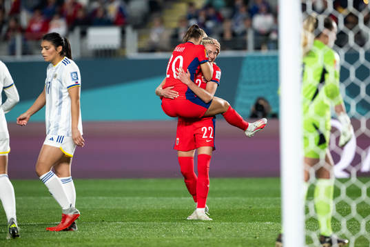 Sophie Román Haug of Norway celebrates with Emilie