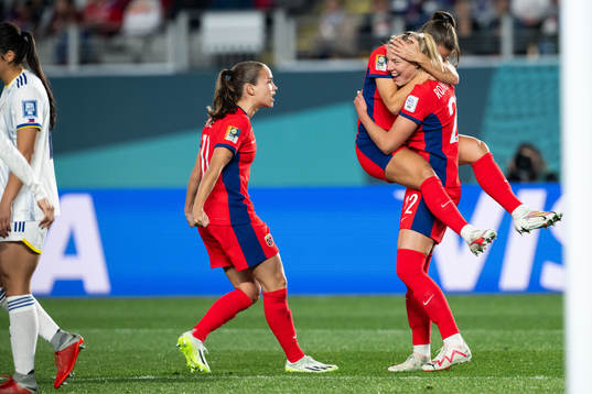Sophie Román Haug of Norway celebrates with Emilie