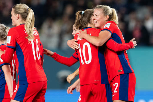 Sophie Román Haug of Norway celebrates with Caroline