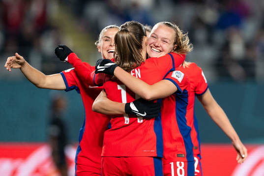 Frida Maanum of Norway celebrates with Guro Reiten