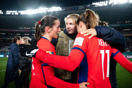 Tuva Hansen, Guro Reiten and Ada Hegerberg of Norway