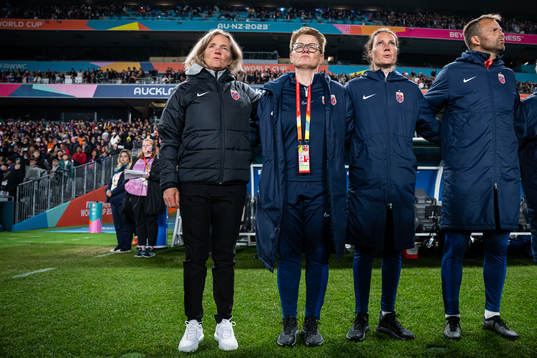 Head coach Hege Riise, assistant coach Monica Knudsen,