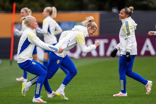 Caroline Seger and Sofia Jakobsson of the Swedish women's