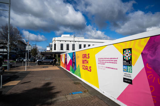Barriers with the logo for the FIFA Women's World Cup