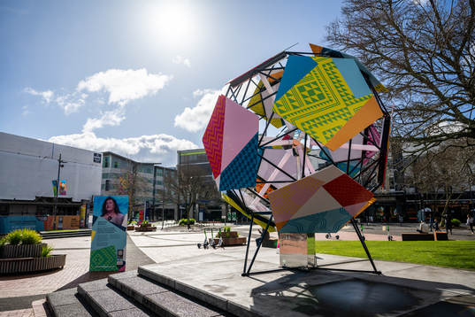 General view of a sculpture in Hamilton Square as part of