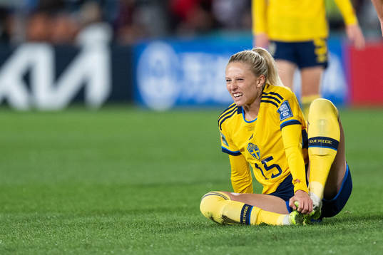 Rebecka Blomqvist of Sweden in pain