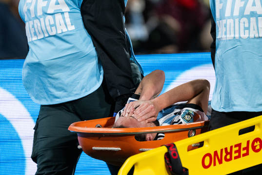 Florencia Bonsegundo of Argentina in pain