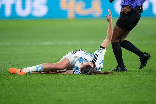 Florencia Bonsegundo of Argentina in pain