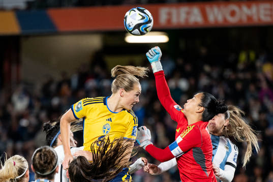 Magdalena Eriksson of Sweden and goalkeeper Vanina Correa