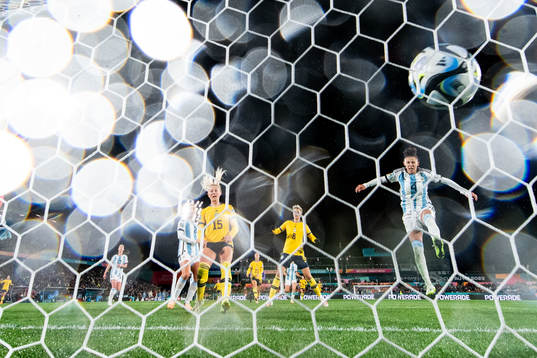 Rebecka Blomqvist of Sweden scores 0-1 and Julieta Cruz of