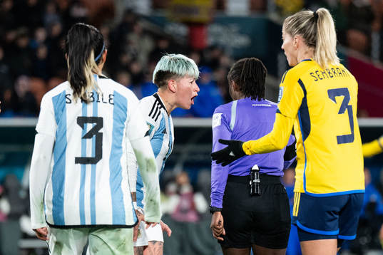 Yamila Rodriguez of Argentina reacts to referee Salima