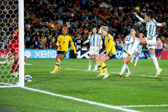 Rebecka Blomqvist of Sweden scores 0-1