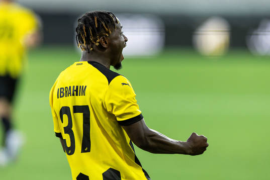 Ibrahim Sadiq of Häcken celebrates