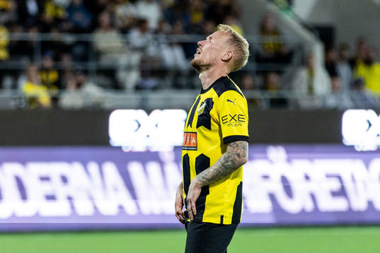 Mikkel Rygaard Jensen of Häcken looks dejected