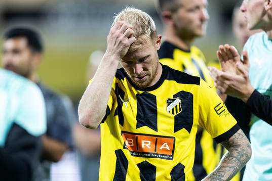 Mikkel Rygaard Jensen of Häcken looks dejected