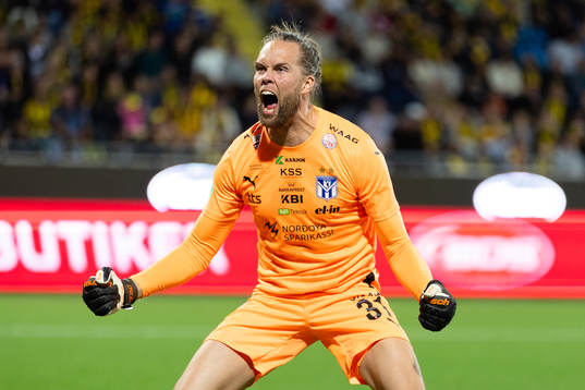 Goalkeeper Nils Jonatan Johansson of Klaksvik celebrates