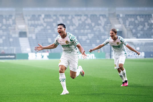 Jusef Erabi and Markus Karlsson of Hammarby celebrates