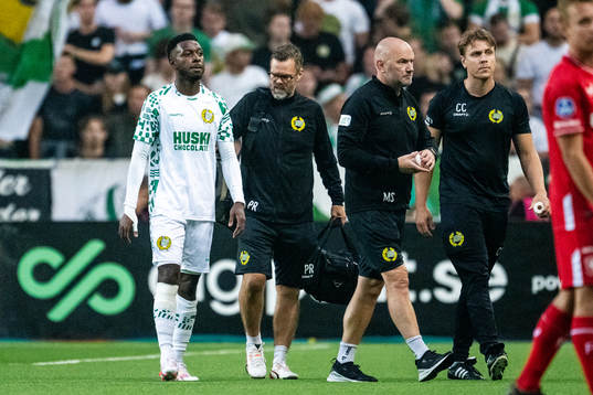 Shaquille Pinas of Hammarby leaves the pitch injured