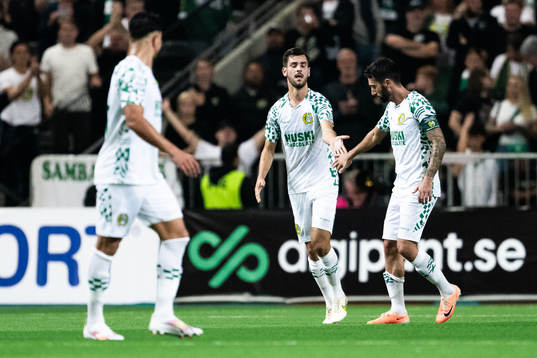 Adi Nalic and Nahir Besara of Hammarby celebrates