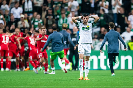 Viktor Djukanovic of Hammarby looks dejected