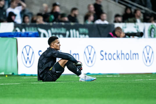 Goalkeeper Oliver Dovin of Hammarby looks dejected